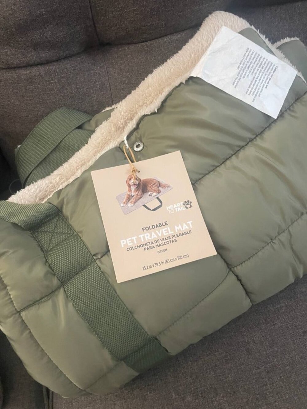 NWT Heart to Tail Foldable Pet Travel Mat | Cozy Sherpa & Water Repellent Green